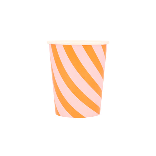 Pink & Orange Stripy Cups, Pack of 8