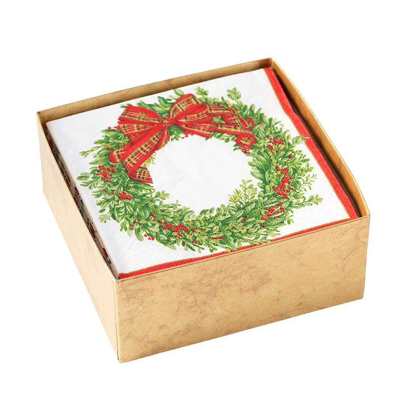 Boxwood and Berries Wreath Boxed Paper Cocktail Napkins - 40 Per Box