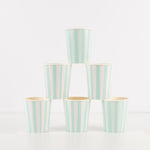 Mint Stripe Cups, Pack of 8