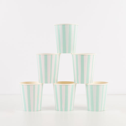 Mint Stripe Cups