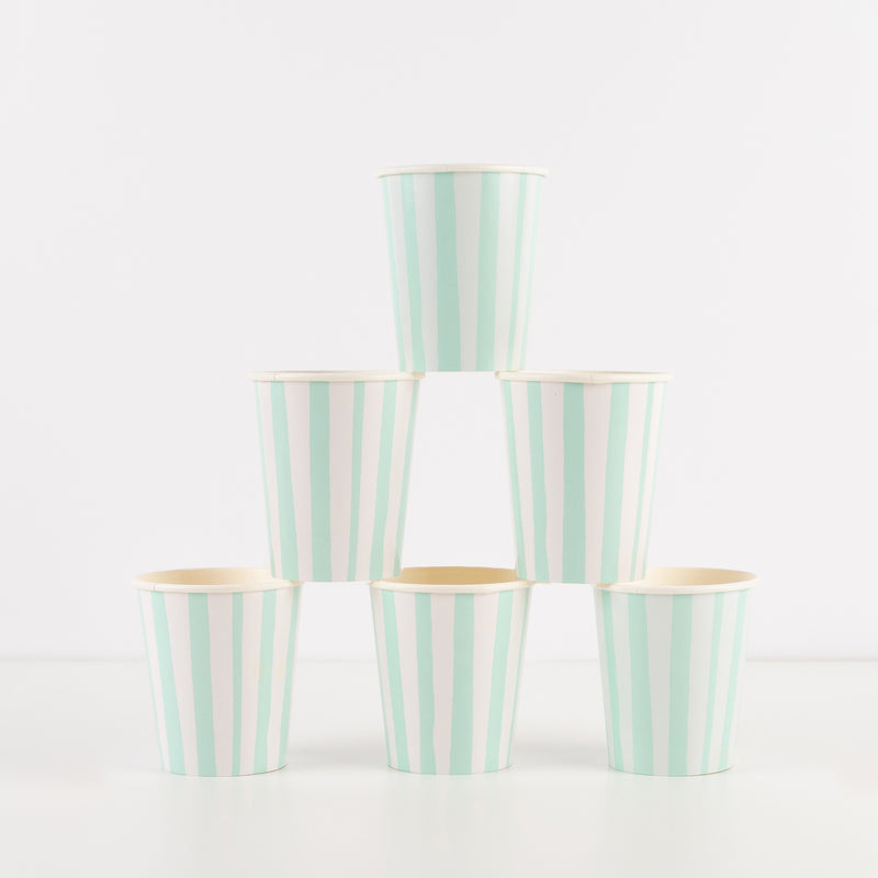 Mint Stripe Cups