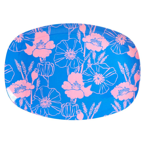 Blue Poppy Print Medium Melamine Rectangular Plate