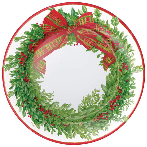 Boxwood and Berries Wreath Paper Dinner Plates - 8 Per Package